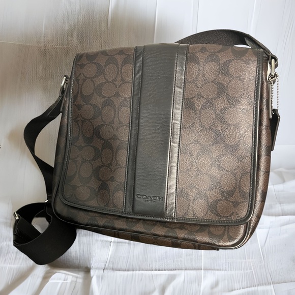 Coach Heritage Signature Map Mahogany/Brown Pebbled Messenger Bag Unisex - Picture 4 of 9